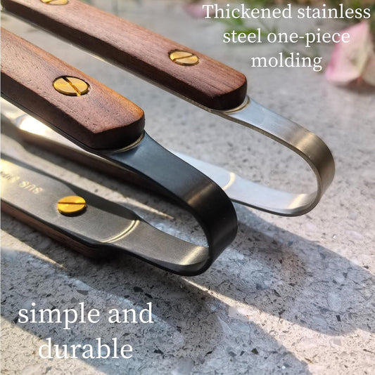 2 Pack Tongs for Cooking - 304 Stainless Steel & Walnut Wood, Comfortable Grip, Non-Slip Design, High Heat Resistant - Ideal for Kitchen, Barbecue & Frying Steak,9 Inch, silvery & back