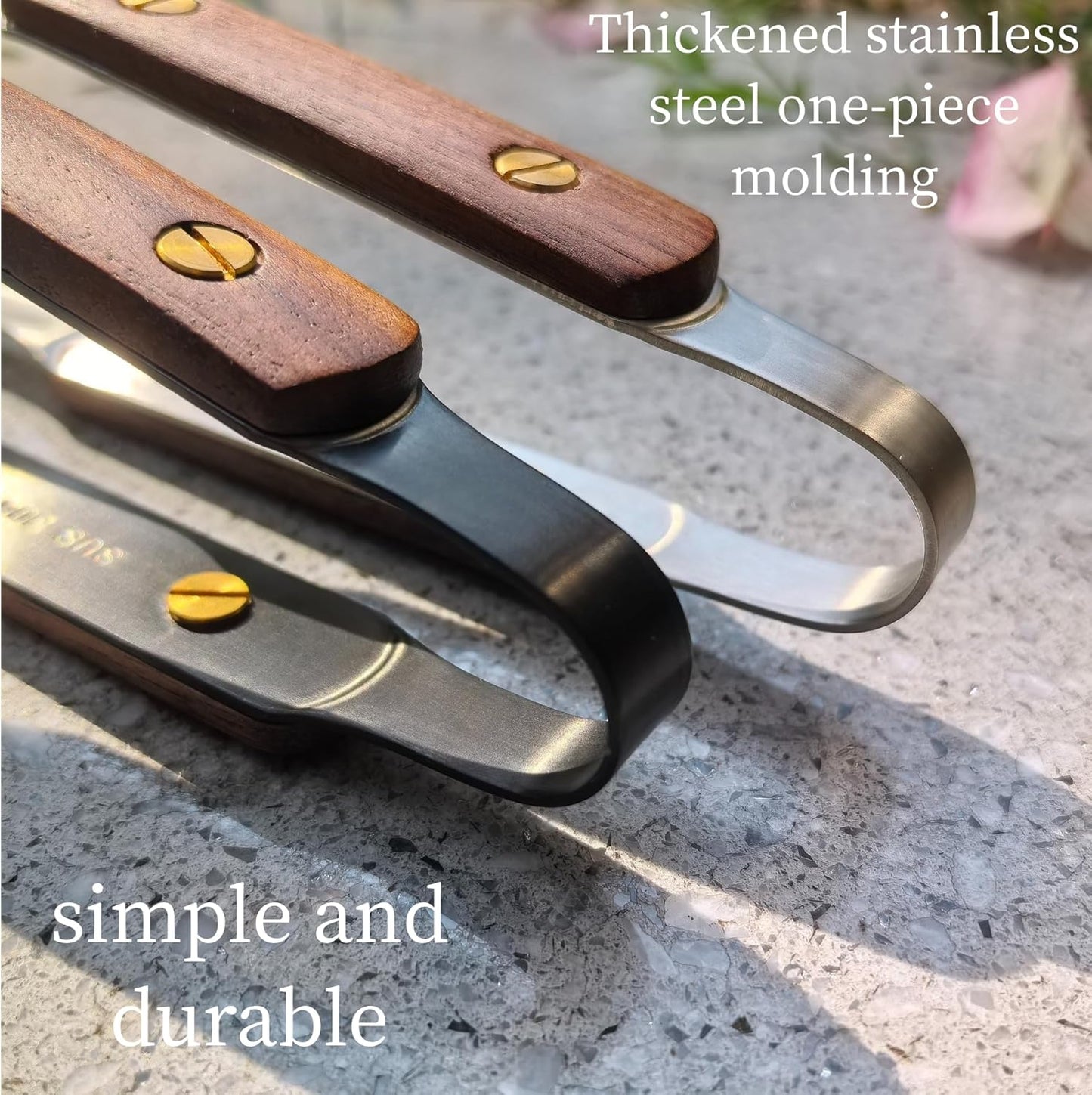 Premium Cooking Tongs - 304 Stainless Steel & Walnut Wood, Comfortable Grip, Non-Slip Design, High Heat Resistant - Ideal for Home, Kitchen, Barbecue & Frying Steak, 9-Inch, Black