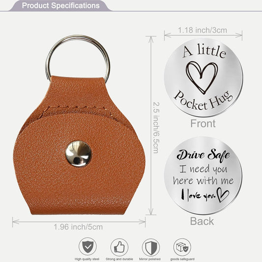 OUMILAN Pocket Hug Token Gifts for Men Boyfriend Girlfriend Inspirational Gift for Son Daughter Brother with Leather Keychain