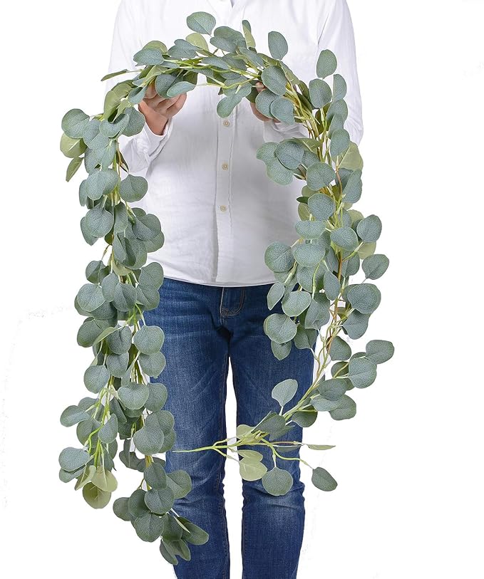 DearHouse Artificial Eucalyptus Garland Faux Silk Eucalyptus Leaves Vines Handmade Garland Greenery Wedding Backdrop Arch Wall Decor