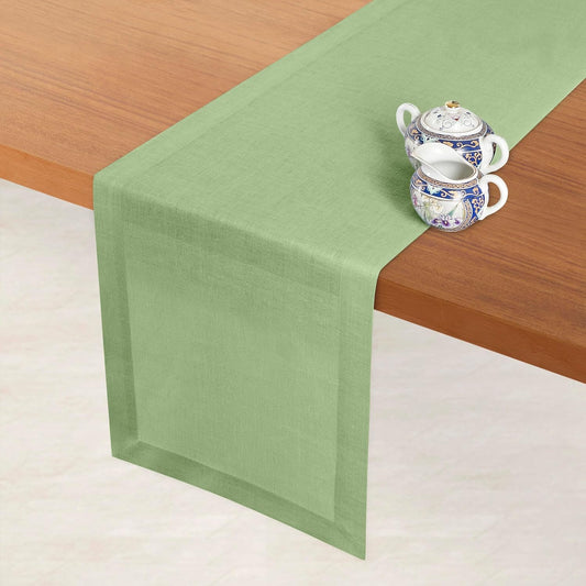 D'Moksha Homes Linen Table Runner 60 Inches - 100% Pure Linen Sage Green Table Runner 14 x 60 Inch for Coffee Tables, Dresser, Fall, Autumn and Halloween - Machine Washable