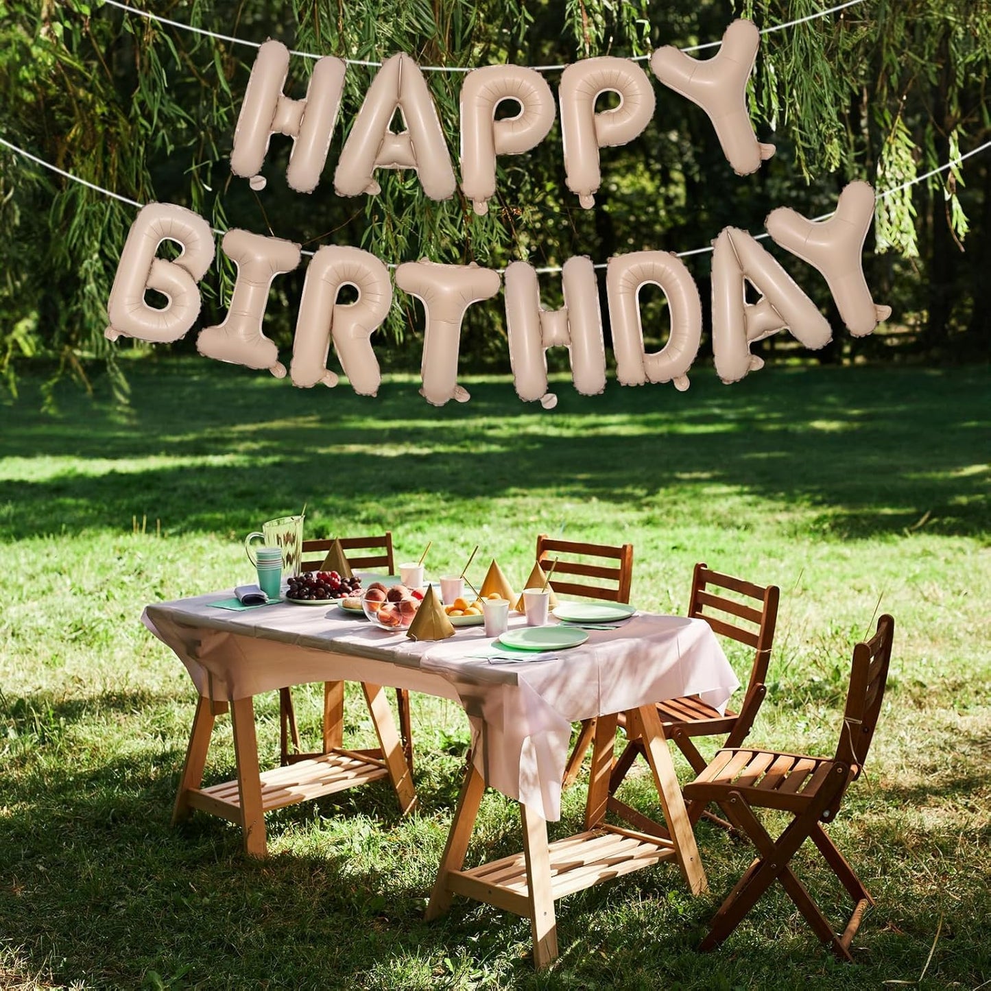Happy Birthday Balloon Banner Beige, 16 Inch Neutral Tan Self Inflating Happy Birthday Foil Balloon, Nude Born Day Bunting Banner Letter Balloons for Men Women Bday Party Decorations Supplies