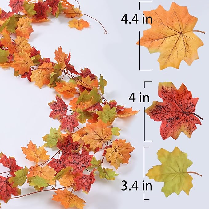 Mizii 2 Strands Artificial Maples Vines Garland 79" Fake Vine Silk Maple Leaves Faux Hanging Fall Garland for Fall Decor Thanksgiving Porch Mantle Fireplace Farmhouse Harvest Decorations (Maple)