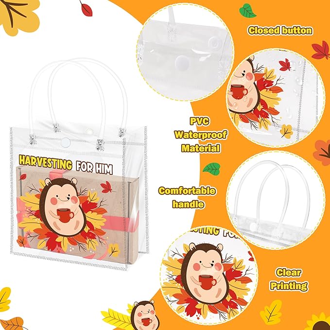 H1vojoxo Fall Blessings Gift Bags - 24PCS Religious Fall Clear PVC Gift Bags with Handle Reusable Christian Autumn Goodie Candy Bag for kids Sunday School Autumn Thanksgiving Party Favor Tote Bag