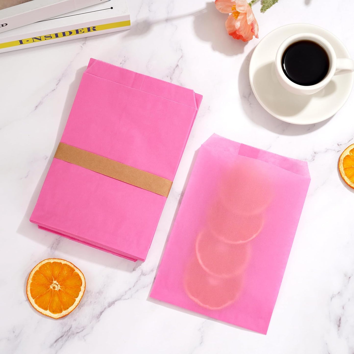 Quotidian Hot Pink Flat Medium Greaseproof Paper Bags 4" x 6" (10 x 15.2cm) Pack of 100 - Treat Wedding Confetti Stamps