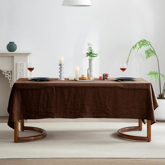 EVERLY 100% Pure Linen Rectangle Tablecloths 60x108Inches for Dining,Buffet Parties,Events,Weddings and Restaurants,Decorative Halloween,Thanksgiving Machine Washable Tablecloths-Chocolate