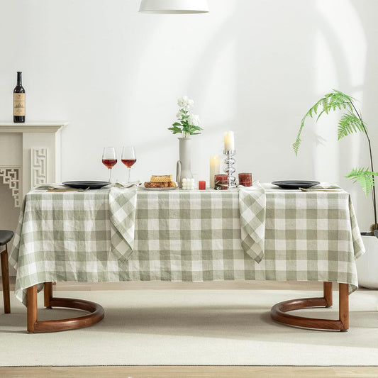 EVERLY 100% Yarn-Dyed Linen Rectangle Tablecloths 60x132Inches for Dining,Buffet Parties,Picnic,Events and Restaurants,Decorative Halloween,Thanksgiving Machine Washable Tablecloths-Sage Green Plaid