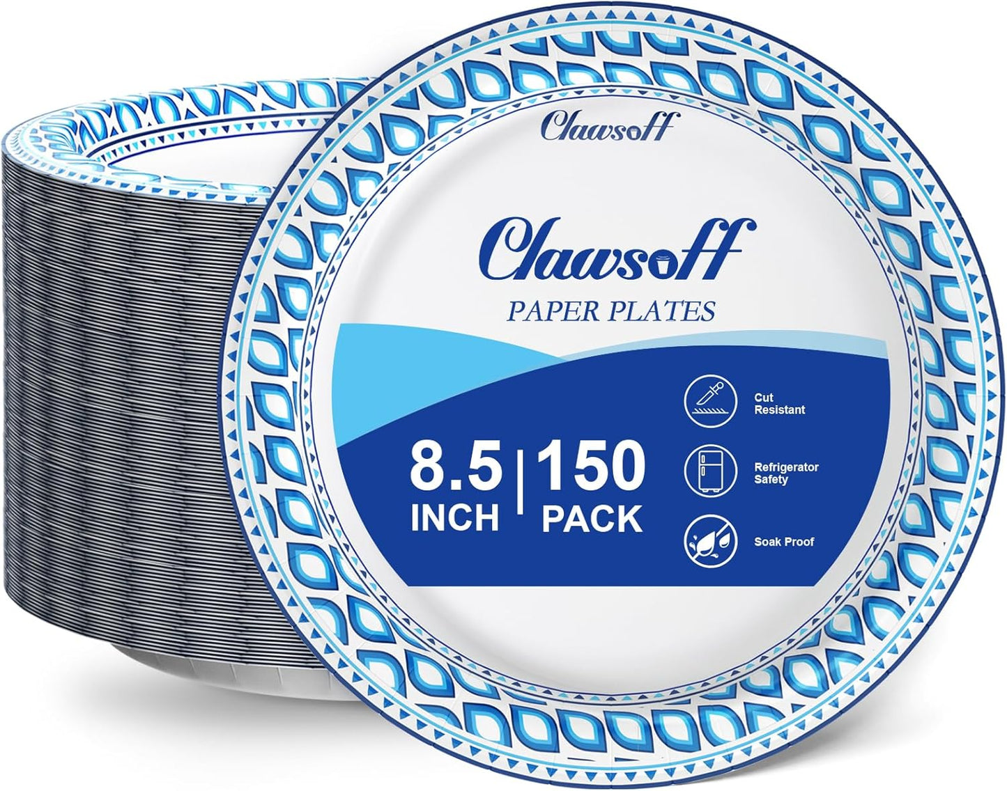 150 Count 8.5 Inch Paper Plates Bulk, Cut Proof Heavy Duty Paper Plates, Soak Proof Dessert Plate, Disposable Dinner Plate for Party, Birthday and Picnic