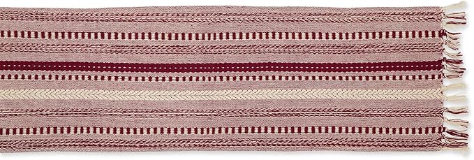 DII Farmhouse Braided Stripe Table Runner Collection, 15x108 (15x113, Fringe Included), Wine
