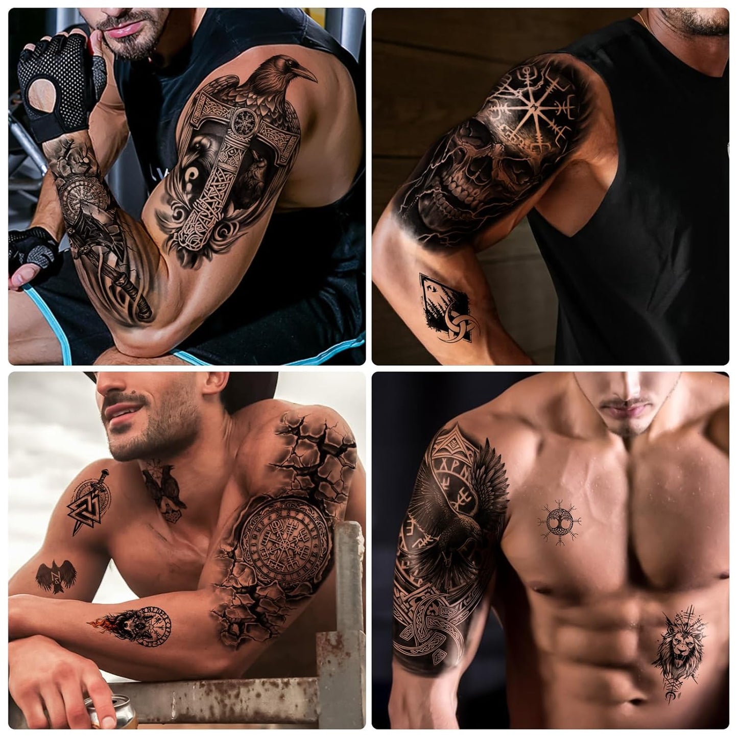 77 sheets Viking Temporary Tattoos Adult, Nordic Celtic Tattoos, Totem Tribal Fake Tattoo Stickers for Viking Costume, Nordic Norse Yggdrasil Valknut Fake Arm Tattoos for Women Men Kids