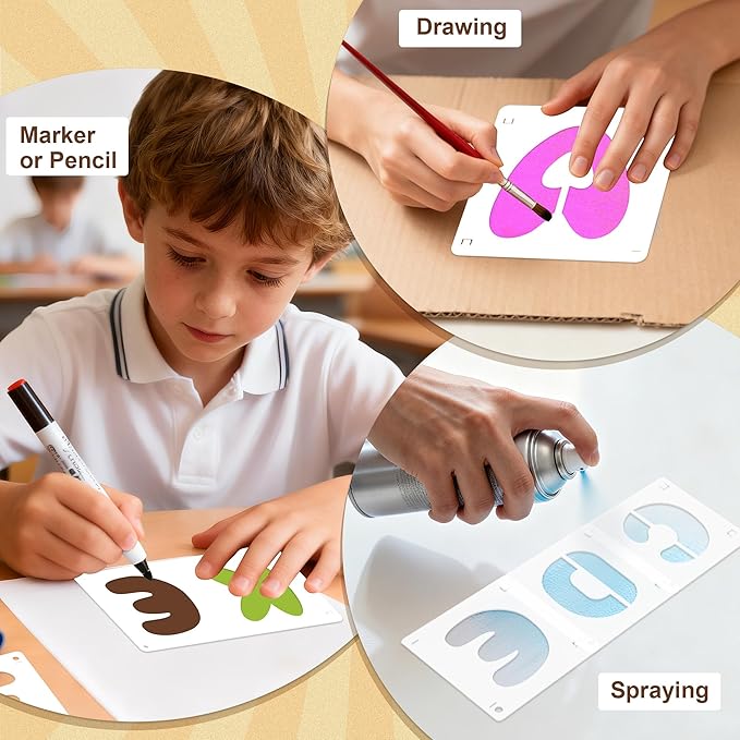 160Pcs Letter and Number Stencils Set for Painting,4&3&2&1Inch Reusable Alphabet Numbers Symbols Stencils Kit,Large&Small Plastic Stencils on Chalkboard Wood Signs Walls Fabric DIY Art Craft Project