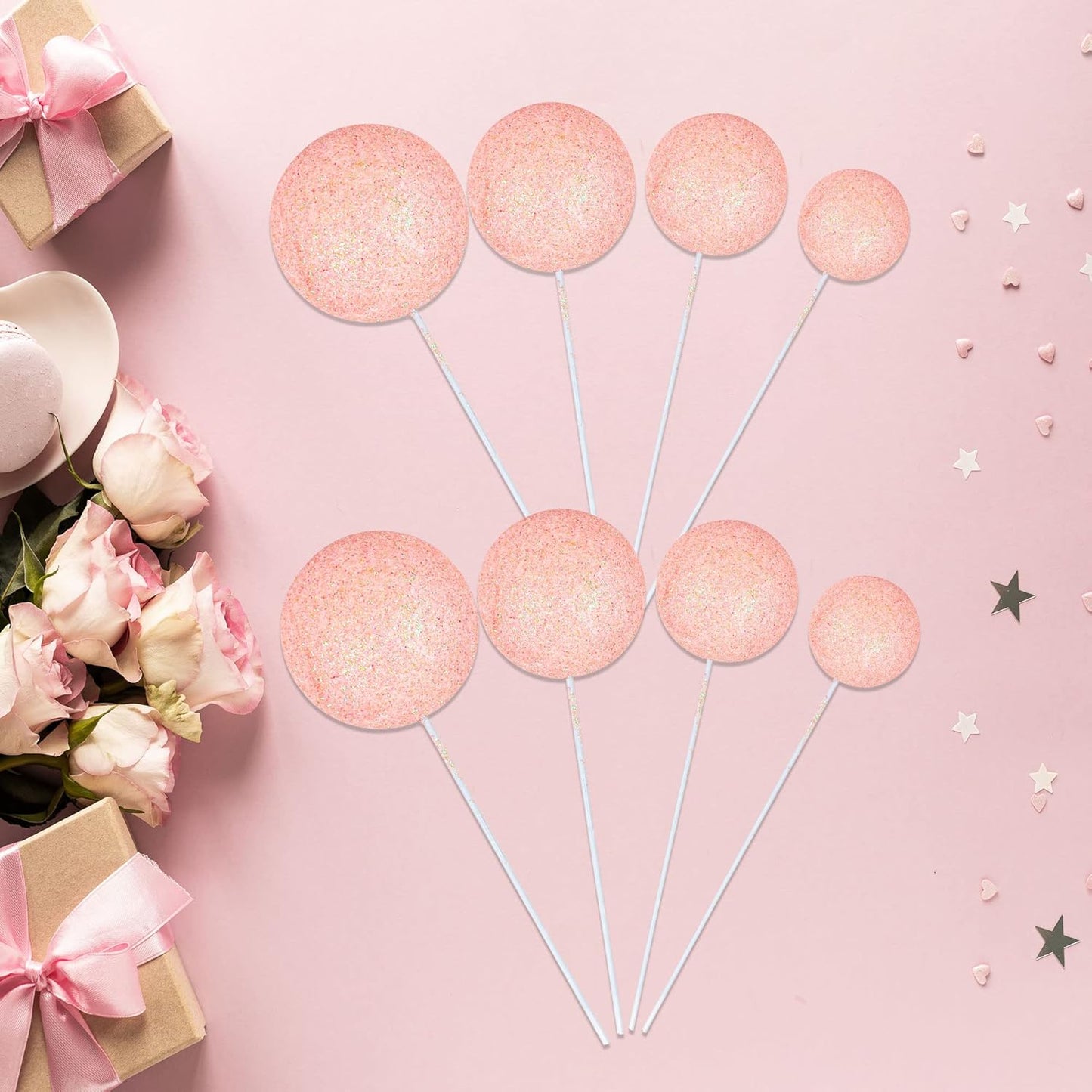 Ephlyn 30Pcs Light Pink Foam Cake Topper, Cake Picks Mini Balloon DIY Decoration for Birthday, Anniversary, Graduation, Baby Shower, Wedding & More
