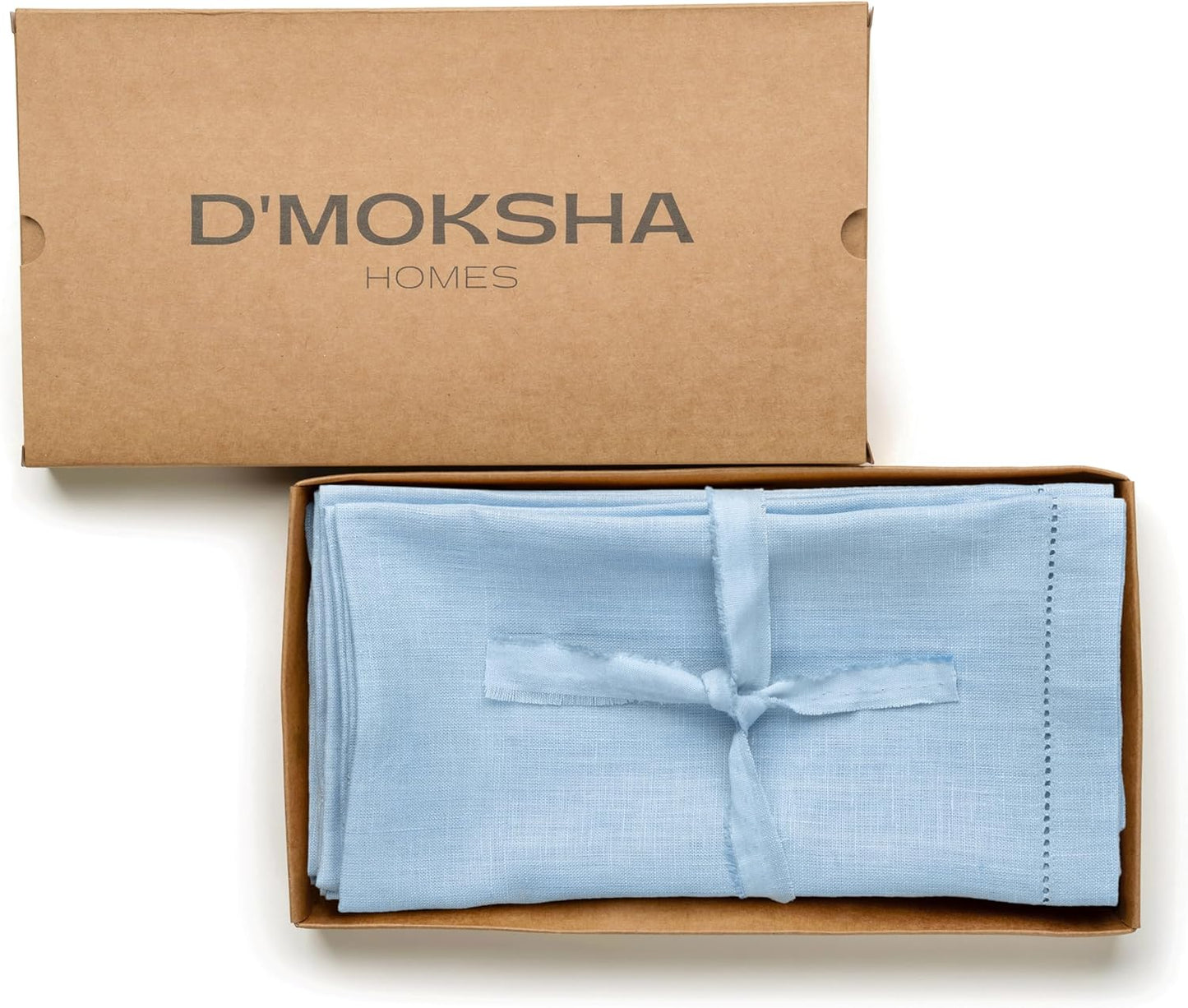 D'Moksha Homes Powder Blue Linen Napkins Set of 4 - Classic Hemstitch 100% Pure Linen Dinner Napkins Cloth 20 x 20 Inch for Fall, Thanksgiving, Holiday - Handcrafted and Machine Washable