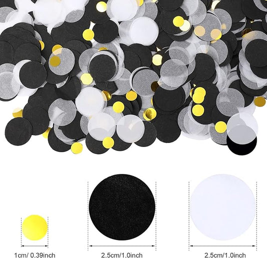 TecUnite Black White Gold Confetti Round Tissue Paper Table Confetti Dots for Wedding Birthday Party Decoration Arts Craft DIY Scrapbooking, 1.76 oz (2.5 cm)
