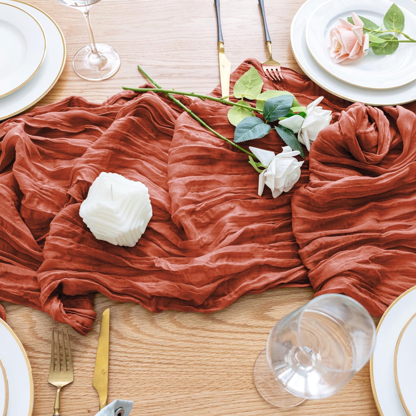 Wokceer Cheesecloth Table Runner Fall 3Pack 10FT Terracotta Cheese Cloth Table Runner Boho Gauze for Party Thanksgiving Long Rustic Sheer Runners for Baby Bridal Shower Wedding Easter