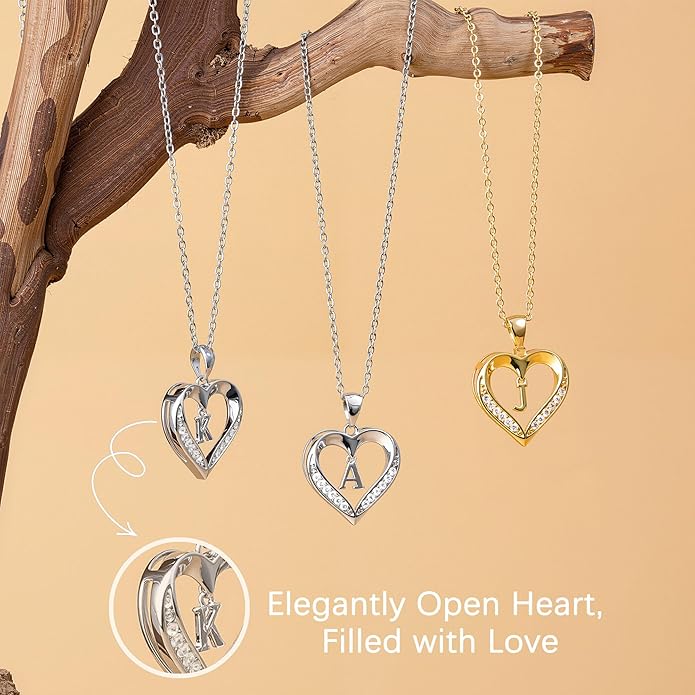 TURANDOSS Valentines Day Gifts for Kids Teen Girls - Heart Initial Necklaces, Dainty 14K Gold Plated CZ Heart Letter A-Z Pendant Necklace Trendy Jewelry Valentines Day Gifts for Wife Girlfriend