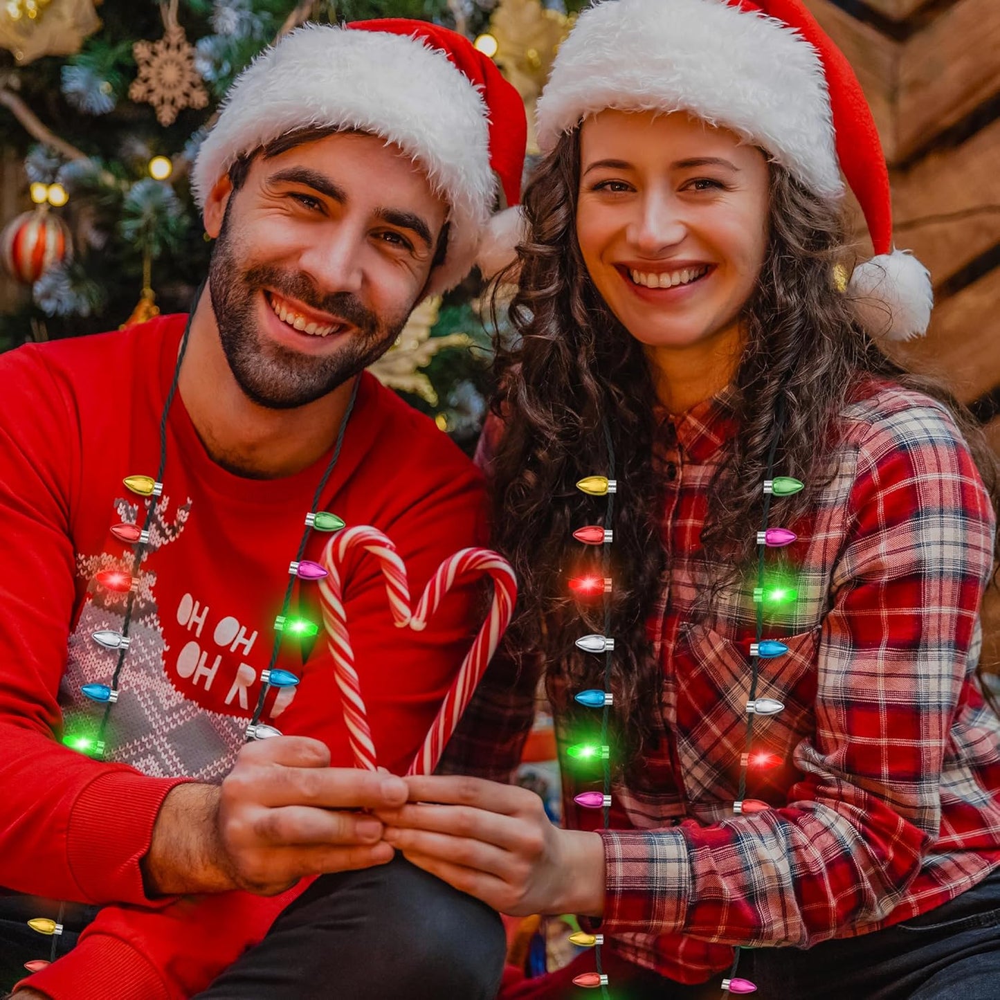 100PCS Christmas Necklaces Bulk, Light up Christmas Necklace Accessories, Xmas Bulb Necklaces 3 Modes Colorful Lights Party Favors, Ugly Xmas New Year Party Supplies