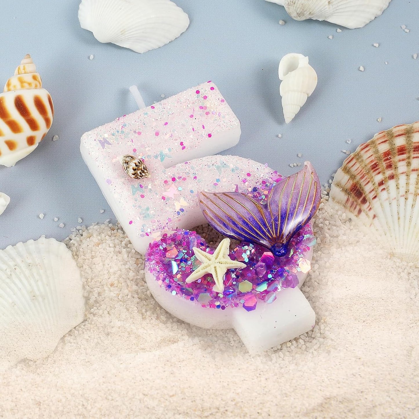 Purple Number 5 Candles Mermaid Birthday Candle 5th Birthday Cake Topper Cupcake Decorations for Girls and Women Party Decor Anniversary Celebrations Supplies Favors