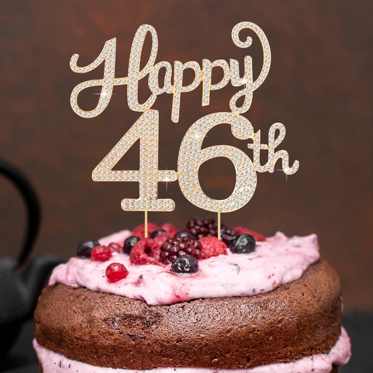 Happy 46th Birthday Decorations,46th Birthday Gold Rhinestone Cake Topper - Cheers to 46 Years Old Bday Party Metal Sparkly Cake Centerpieces Sign.