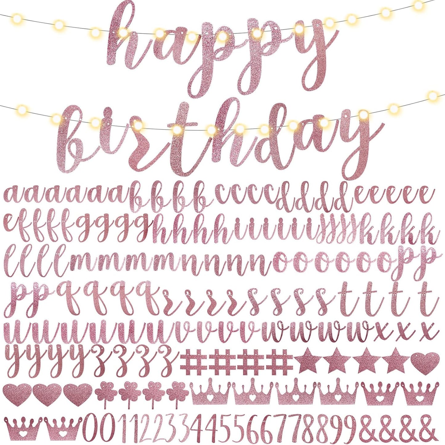TaoBary 167 Pcs DIY Banner Kit Happy Birthday Glitter Banner Customizable Glitter Make Your Own Kit 162 Letters Symbols and Numbers 3 Rope for Birthday Halloween Wedding Christmas(Rose Gold)