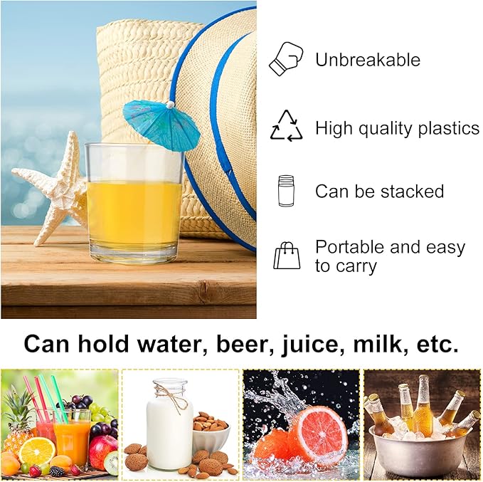 Gerrii 24 Pcs Clear Plastic Tumblers Drinking Cups Reusable Unbreakable Juice Acrylic Glasses Dishwasher Safe Plastic Glasses for Adults Picnic Party Kitchen (8 oz,Classic)