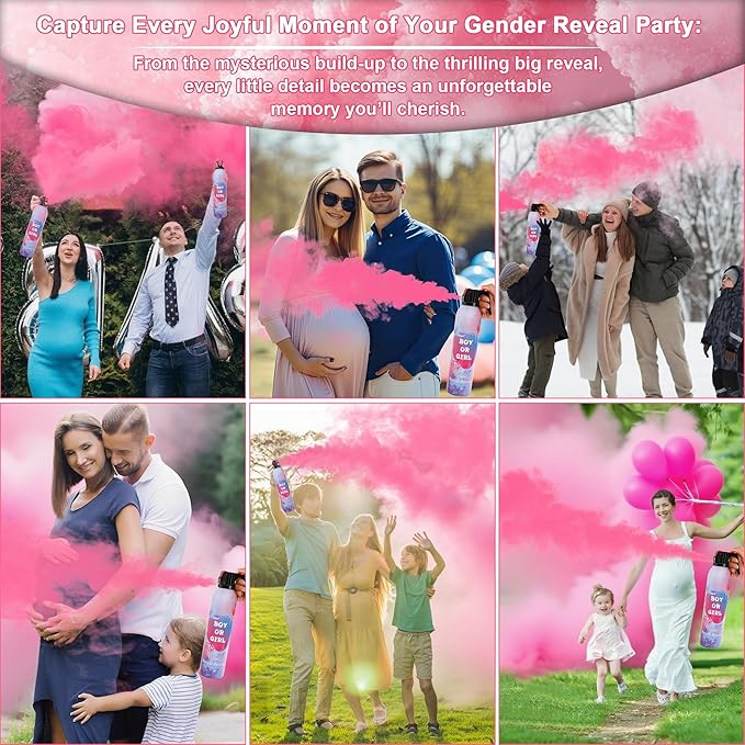 Large Gender Reveal Smoke Bombs 4 Packs, Pink Biodegradable Powder Spray for Baby Girl Reveal, Long-Lasting 10ft Smoke Effect, Unique Gender Reveal Ideas & Party Decorations