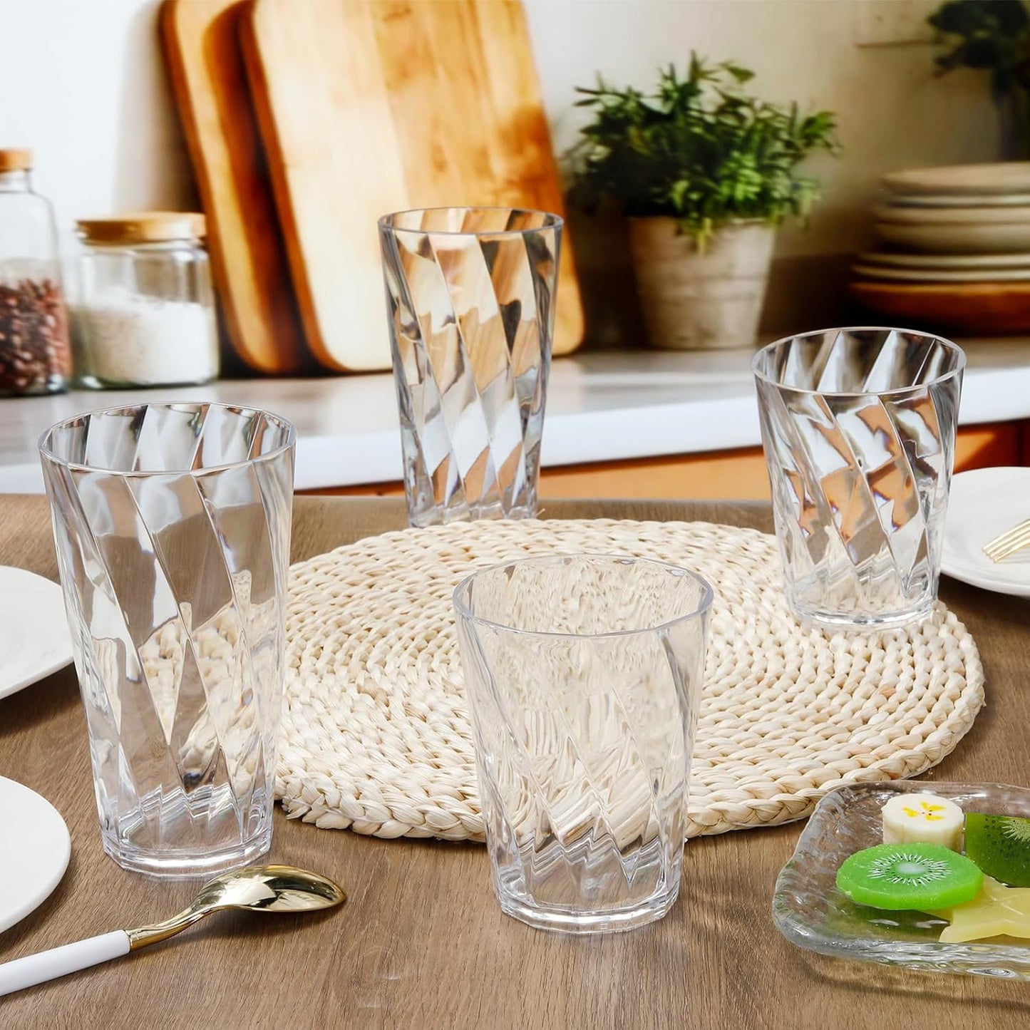 LemonRoad 12 Pack Plastic Drinking Glasses Set Reusable Clear 13.5 oz Rocks & 20 oz Water Cups Set Stackable Clear Plastic Tumblers Kitchen Drinkware for Whiskey Beer Juice Milk Water Drink Cocktail
