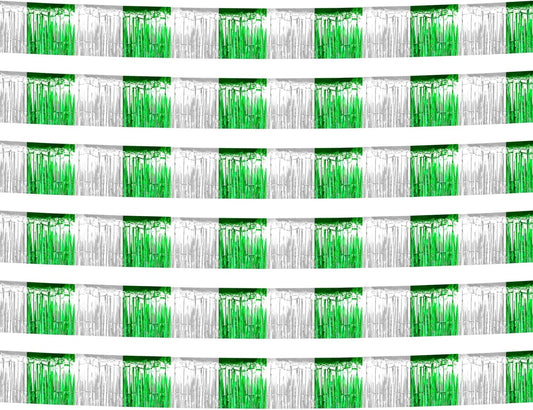 6 Pack 10 Feet Silver Green Foil Fringe Garland Metallic Tinsel Streamers Banner Wall Hanging Backdrop Banner for Parade Floats, Thanksgiving, Christmas, Birthday, Halloween Party Decorations