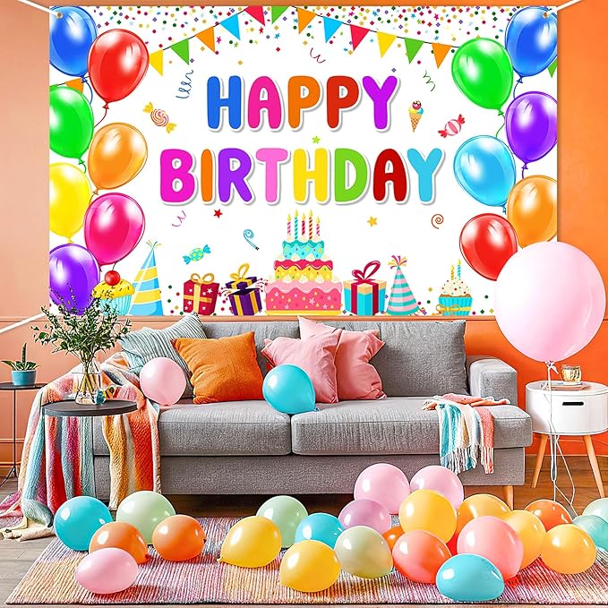 Happy Birthday Banner Backdrop Decorations Flag Outdoor 71x44 Inch,Colorful Rainbow Birthday Bunting for Boys Girls Indoor Home Party Supplies,Yard Sign Photography Background