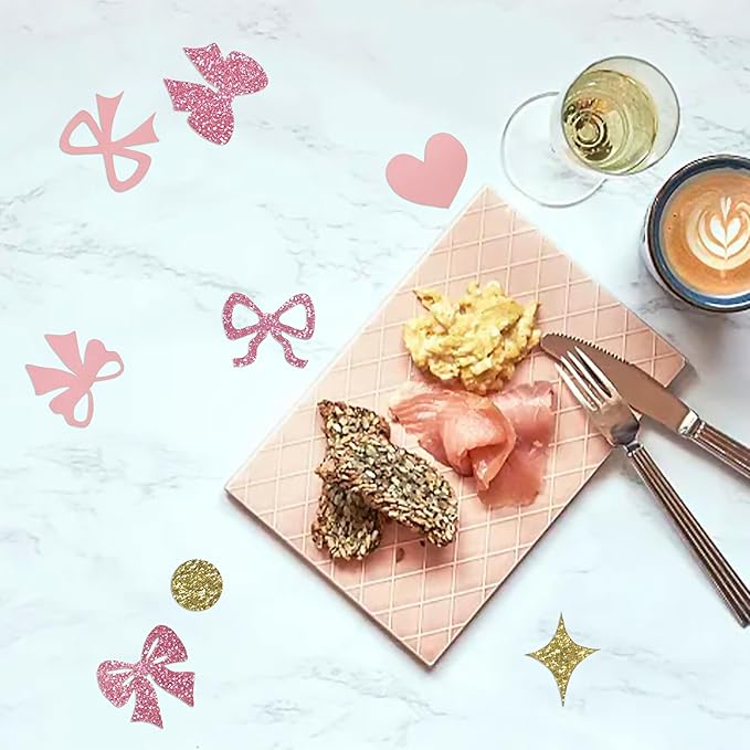 240 Pcs Pink Bow Confetti, Bow Theme Glitter Table Scatter for Coquette Engagement and wedding Party Decoration(Golden)