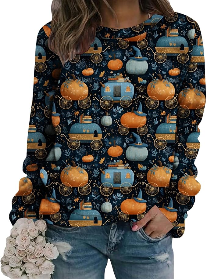 LIZALIG Pullover Cute Sweatshirt Orange Skeleton Fall Festive FunWomens Design Bat Holiday Party Outings Pumpkin Print