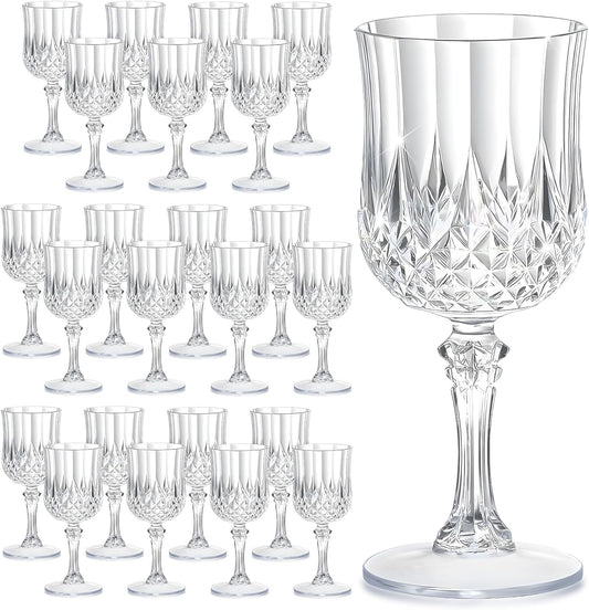 24PCS 7OZ Transparent Wine Plastic Glasses, Drinking Champagne Glasses Flutes Crystal Vintage Water Unbreakable Goblets for Wedding, Parties