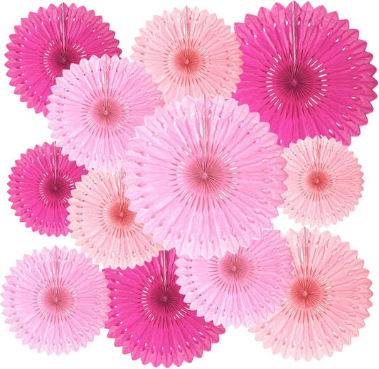 18 Pcs Pink Set Hanging Paper Fan, Hanging Honeycomb Round Paper Fans for Weddings, Birthdays, Baby Showers, Classroom, Events Ceiling Party Supplies Decorations