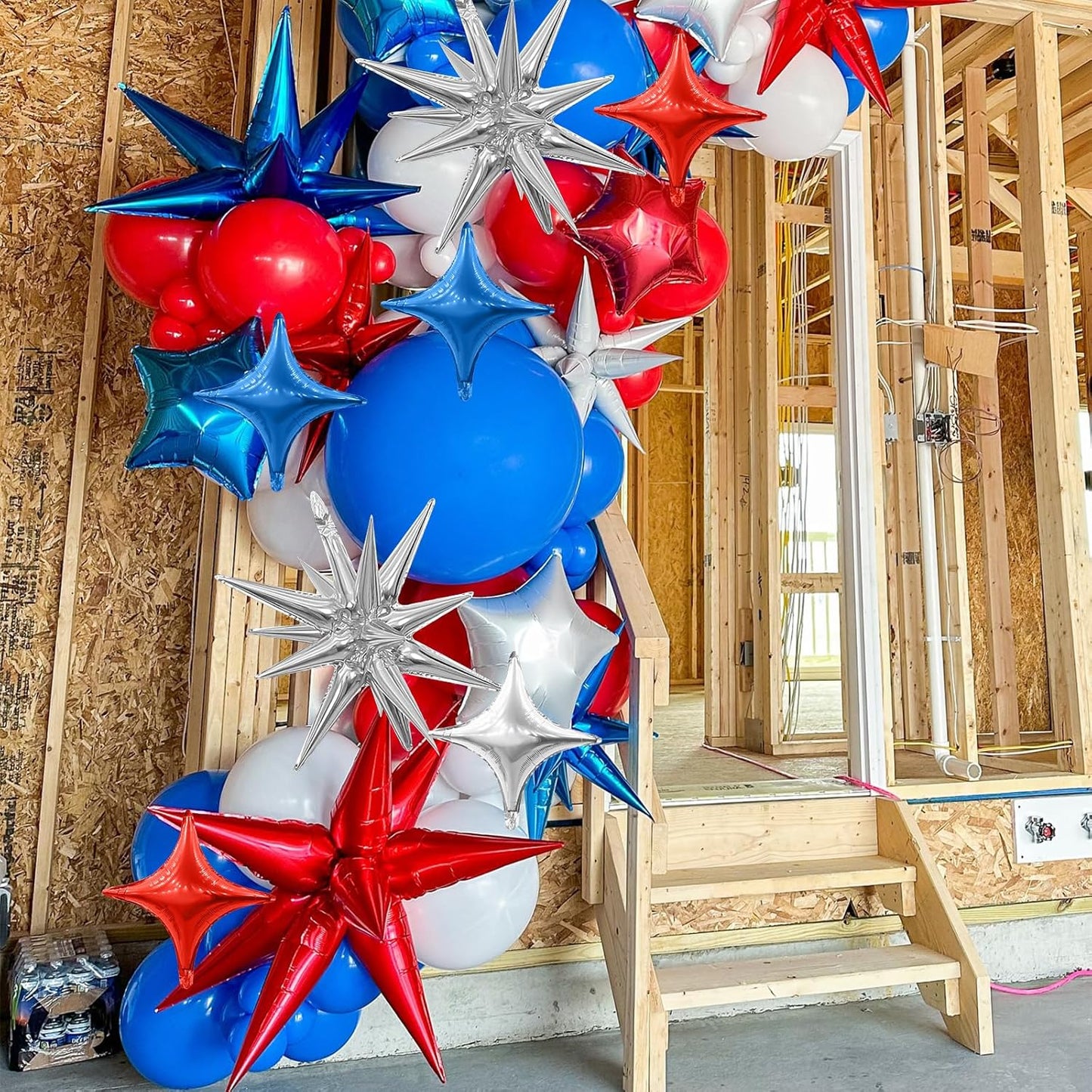 Red Blue Silver Star Balloons,6Pcs 22Inch Explosion Star Balloons and 10Pcs 10Inch Four Angle Balloon Kit for 4th of July Independence Day Birthday Anniversary Usa Party Patriotic Decorations