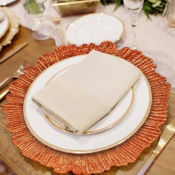 MAONAME Orange Charger Plates, Reef Plates Charger for Dinner Plate,13-inch Plastic Chargers for Wedding Decor, Set of 6