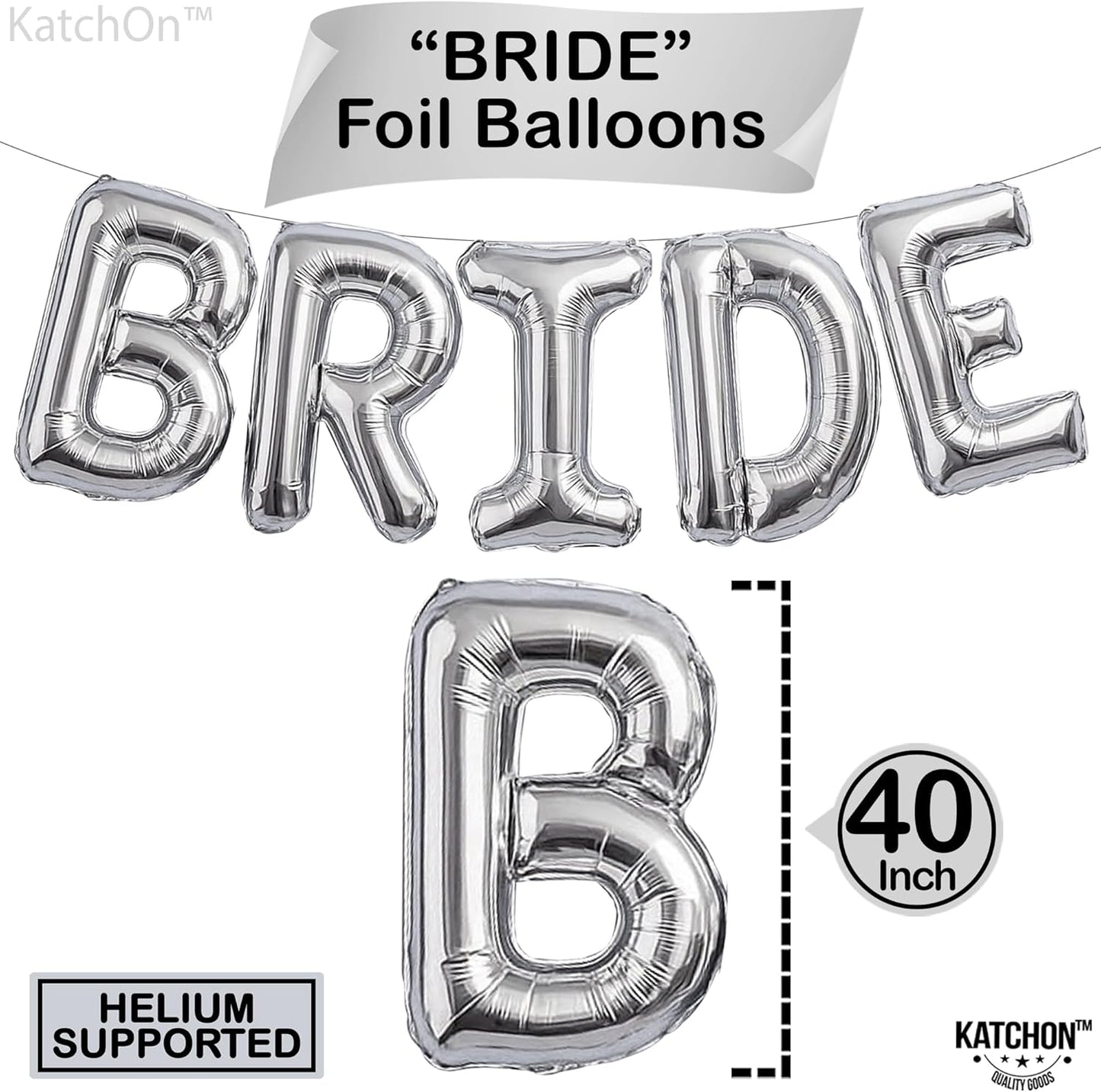 KatchOn, Giant Bride Balloons Silver - 40 Inch | Bachelorette Party Decorations | Silver Bride Balloons Bachelorette for Bridal Shower Decorations | Bridal Shower balloons