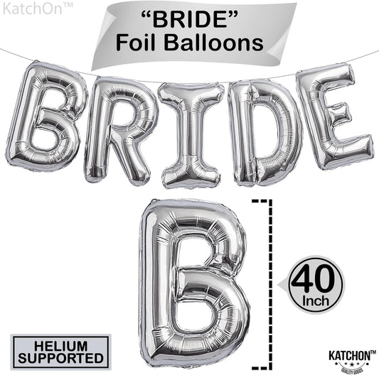 KatchOn, Giant Bride Balloons Silver - 40 Inch | Bachelorette Party Decorations | Silver Bride Balloons Bachelorette for Bridal Shower Decorations | Bridal Shower balloons