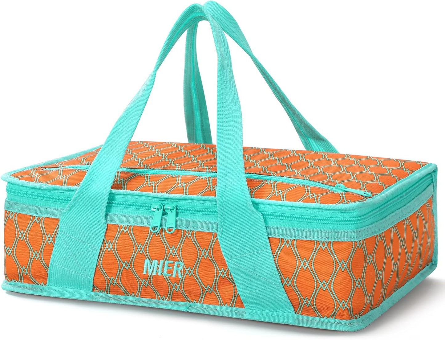 MIER Insulated Casserole Carrier for Hot or Cold Food Thermal Food Carrier Bag for Lasagna Potluck Parties Picnic Cookouts, Fits 9"x13" Baking Dish/Foil Pan, Orange