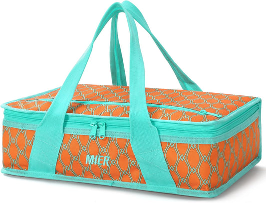 MIER Insulated Casserole Carrier for Hot or Cold Food Thermal Food Carrier Bag for Lasagna Potluck Parties Picnic Cookouts, Fits 9"x13" Baking Dish/Foil Pan, Orange