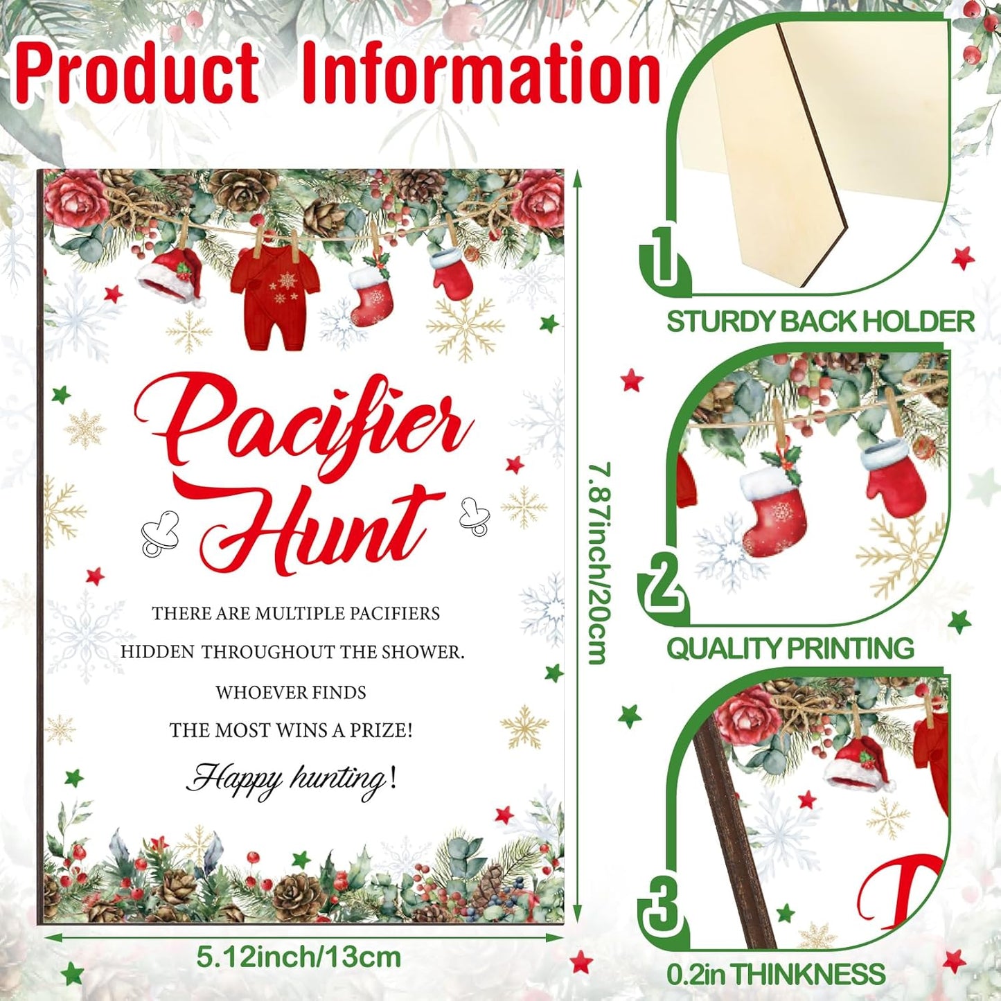 Thyle 51 Pcs Santa Themed Baby Shower Games Pacifier Hunt Include Hunt Sign and 50 Acrylic Pacifiers a Santa Baby Is on the Way Party Decorations Christmas Theme Gender Reveal Gift Sets Party Decor