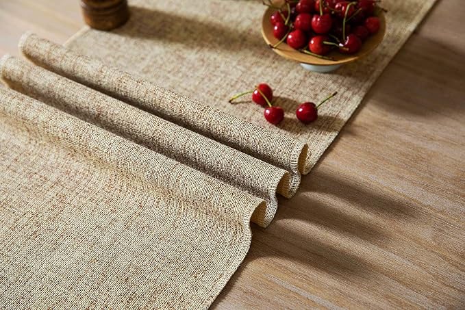 ZeeMart Beige Table Runners 108 Inches Long, Burlap Linen Style Rustic Farmhouse Table Runner, Long Boho Dining Table Runner, 13x108 Inches, Oatmeal Beige