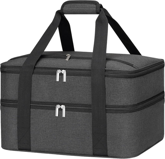Double Decker Insulated Casserole Carrier for Hot or Cold Food, Insulated Casserole Dish Carrier for Potluck Parties, Picnic, Cookouts, Fits 9"x13" Baking Dish