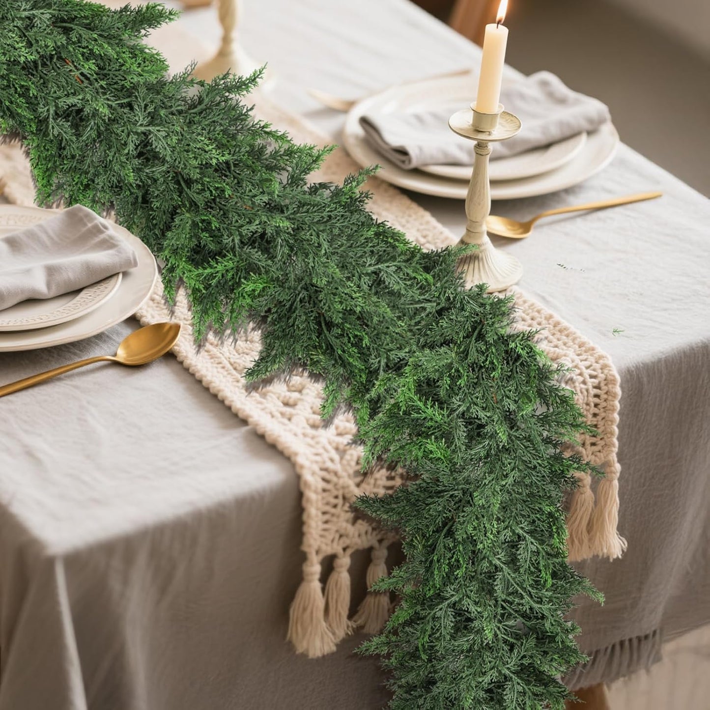 6ft Christmas Cedar Garland with Soft Thickness Pine,Thick and Lush,Artificial Green Faux Cedar Pine Garland for Christmas Winter Home Mantel Fireplace Holiday Party Décor (6FT)