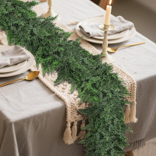 6ft Christmas Cedar Garland with Soft Thickness Pine,Thick and Lush,Artificial Green Faux Cedar Pine Garland for Christmas Winter Home Mantel Fireplace Holiday Party Décor (6FT)