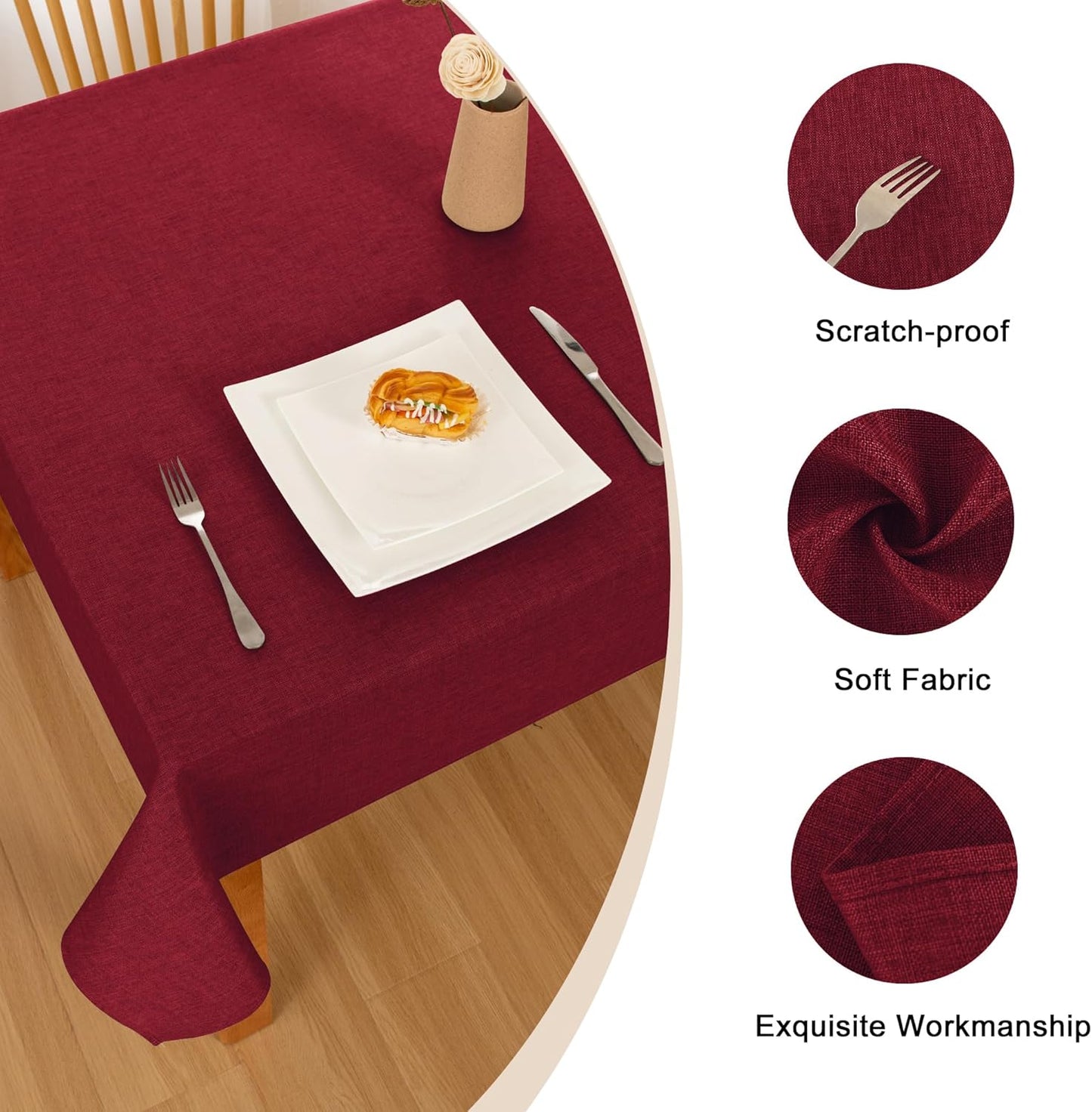 Hiasan 2 Pack Faux Linen Red Rectangle Tablecloth - Wrinkle and Stain Resistant Washable Table Cloth for Kitchen Dining Room Holiday Table Cover for Party Dinner, 60 x 120 Inch