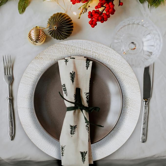 13" Round White Charger Plates, Elegant Serving Chargers Plate Set Bulk for Wedding Dinner Holiday Party Event Table Setting Decoration, 6 Pcs