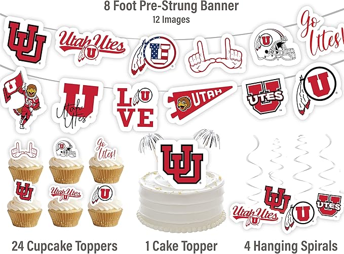 University of Utah Party Supplies for UofU Football, Birthday Gift, Graduation Party Banner and Cake Toppers (42 Pieces) (Utah Utes)
