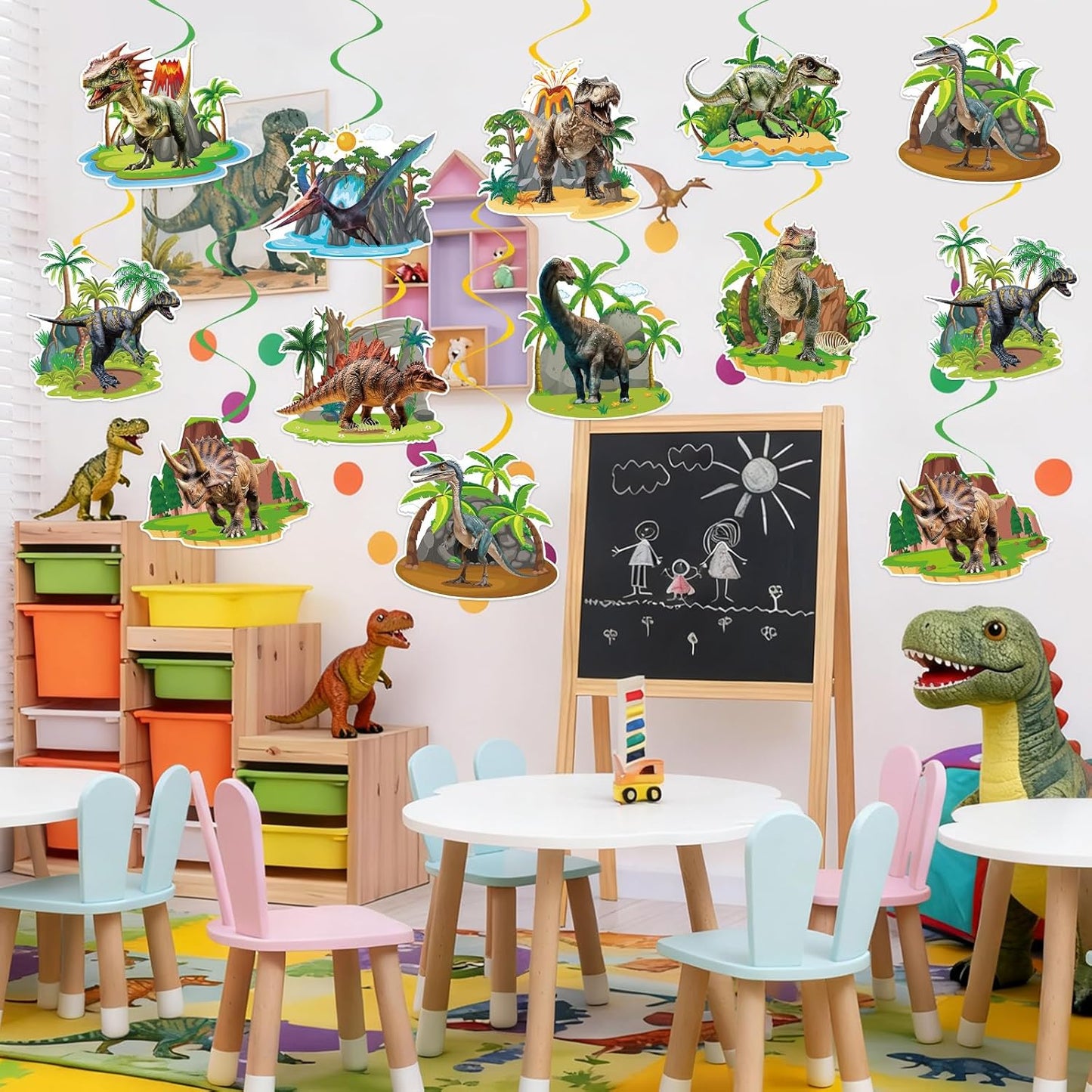 40Pcs Dinosaur Hanging Swirl Decorations, Cute Dinosaur Birthday Party Ceiling Hanging Swirls Dino Foil Swirls Streamers for Dino Themed Birthday Baby Shower Party Decor Supplies
