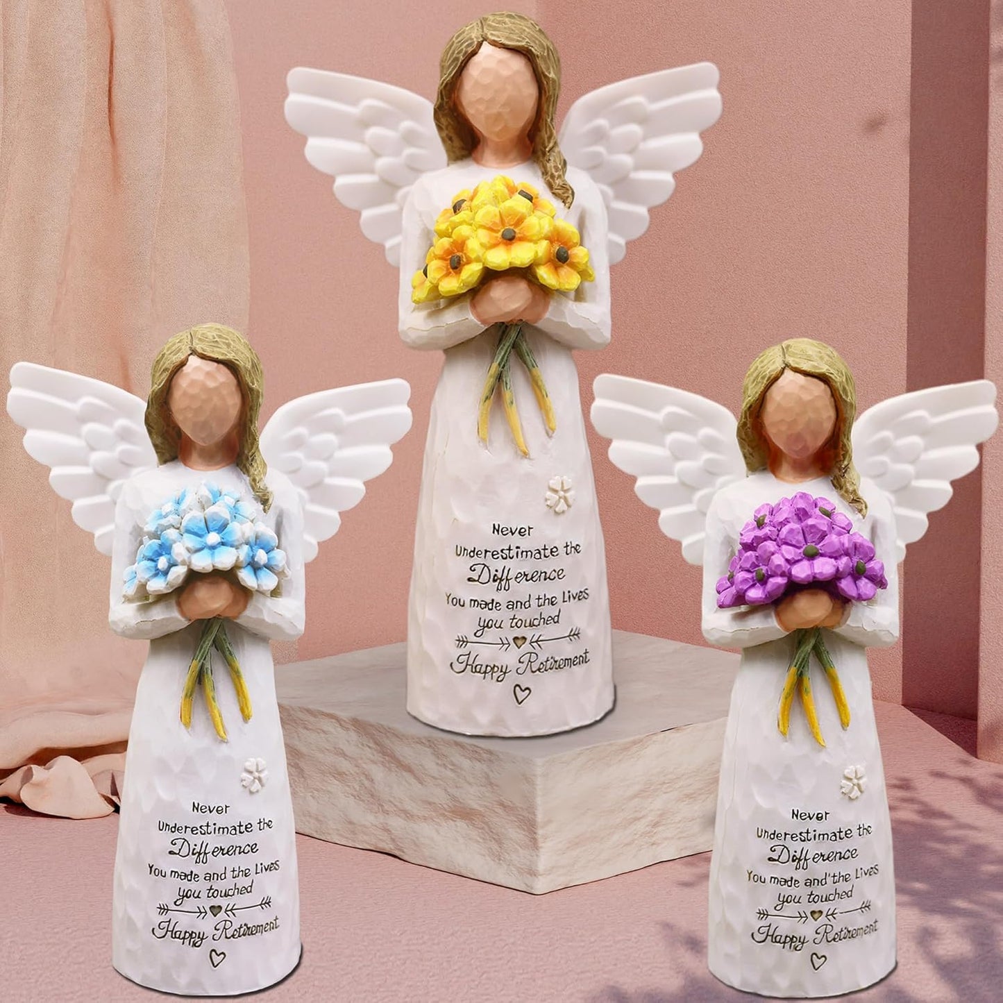 AUKEST Retirement Gifts for Women - Retirement Gift for Woman, Retirement Party Decorations, Retired Gifts for Women Coworkers Friends - 5.1” Angel Figurine (Blue)