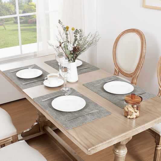 Softalker Vinyl Placemats Set of 8 - Faux Leather Heat Resistant Place Mats, 100% Waterproof Oilproof Wipe Clean Table Mats for Indoor & Outdoor Use, 17’’×12’’, Light Grey